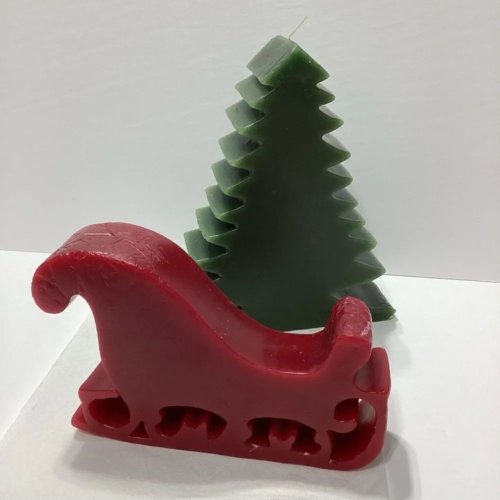 Crate & Barrel Huge Heavy Christmas Silhouette Tree Candle Sleigh Candle
